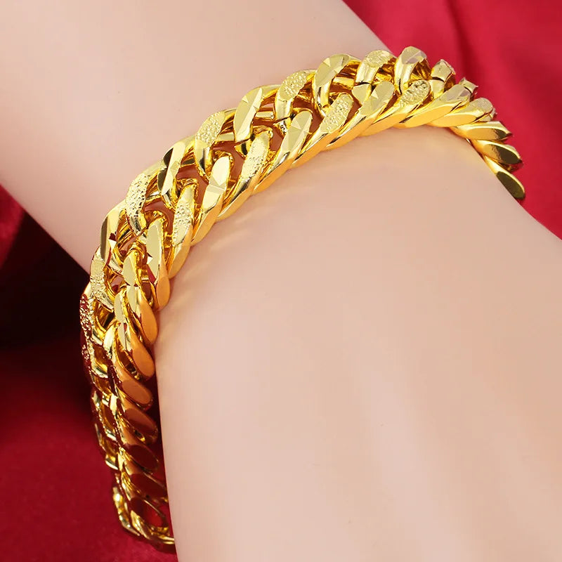 9MM 24K Pure Gold Color Bracelets for Men Women Chain Bracelet Bangles Wristband Pulseira Homme African Gold Jewelry Man Bijoux