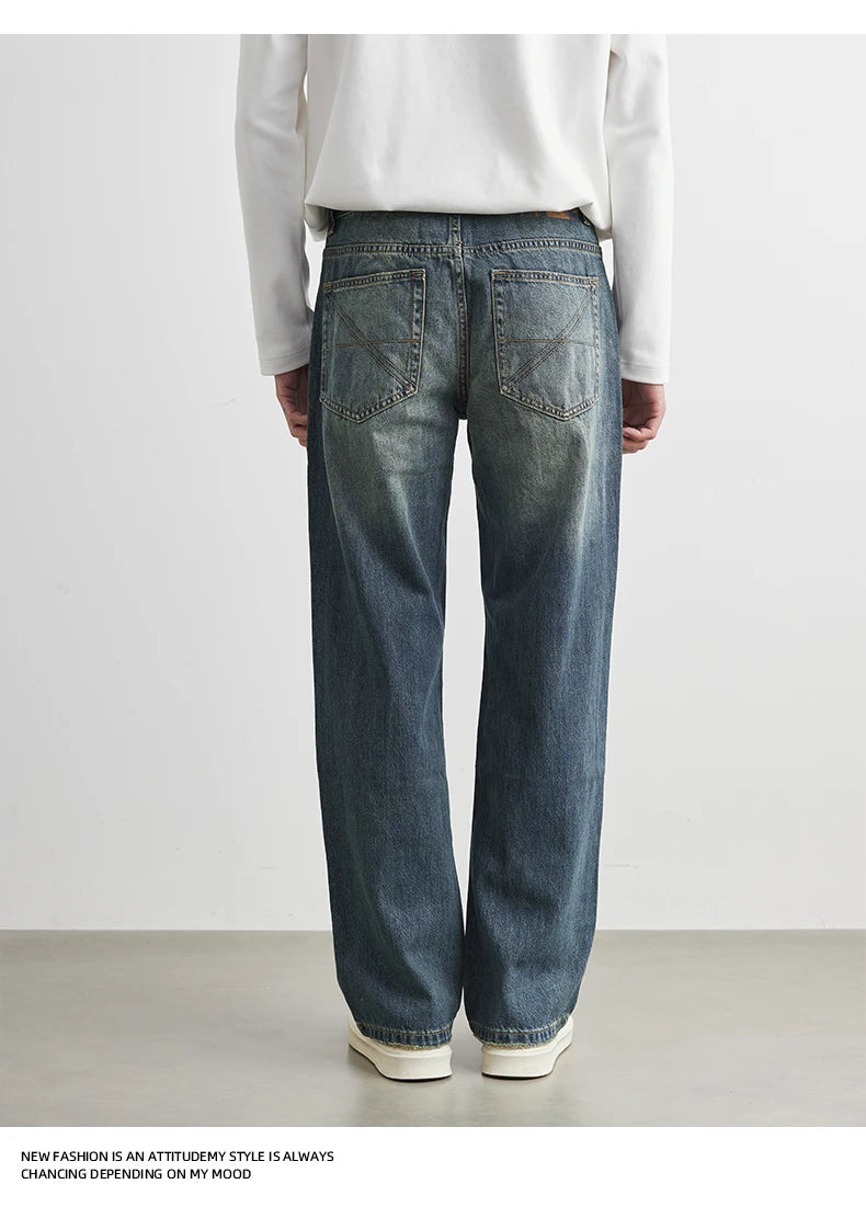 Male Classic America Hip Hop Rap Jeans Wide Leg Youth Popular Jeans Men Straight Leg Retro Loose Trousers Oversized Denim Pants