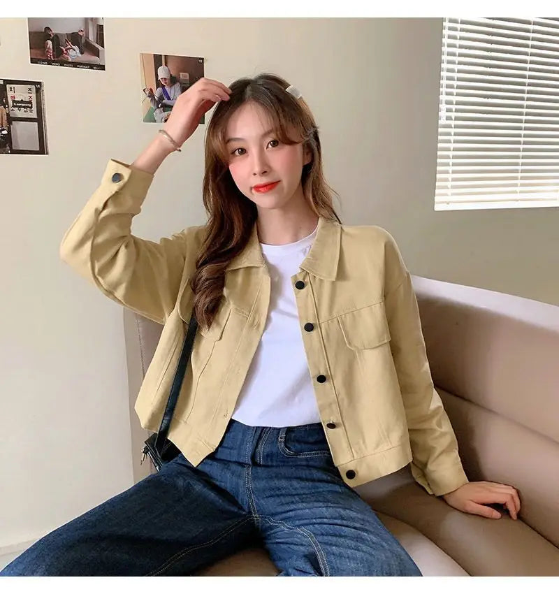 Short Casual Jacket for Women 2025 Spring and Autumn New Korean Casual Thin Jacket Loose Versatile Long-sleeved Top