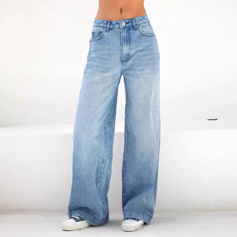 Womens High Waist Loose Wide Leg Jeans Mopping Jeans