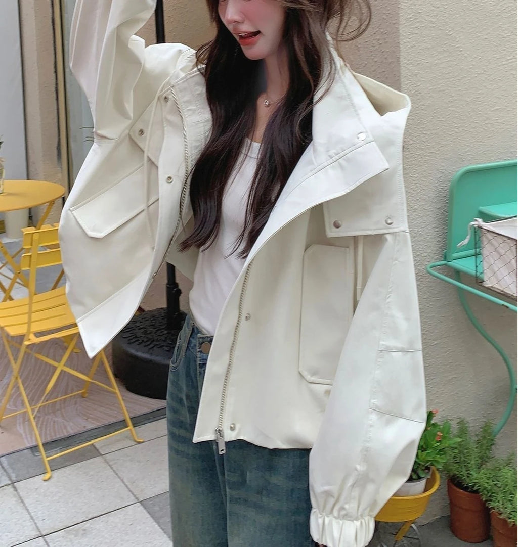 Workwear Hooded Jacket for Women Short Jacket for Autumn 2025 New Casual Jacket Top