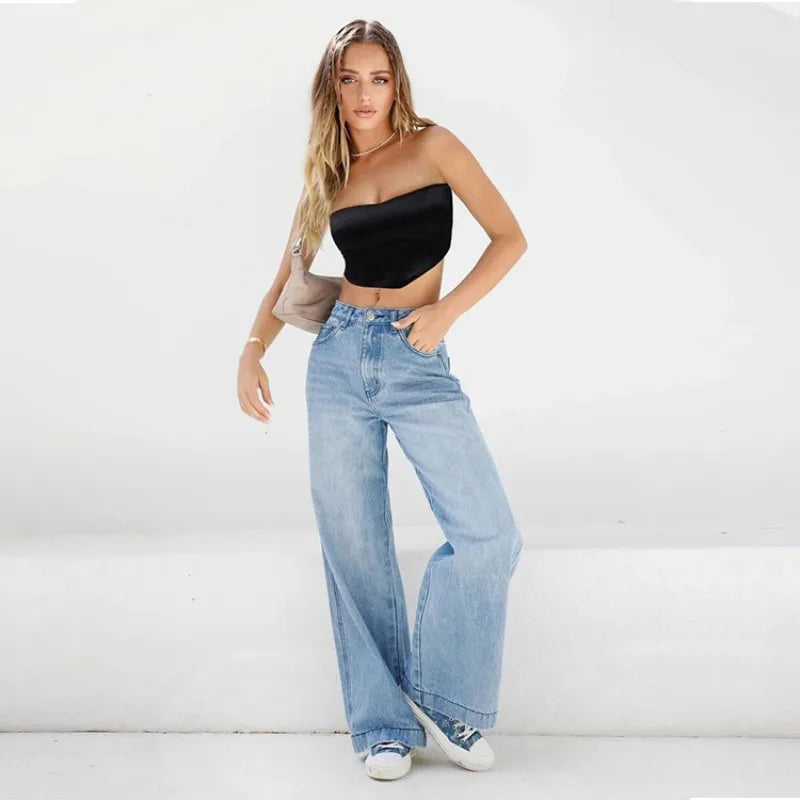 Womens High Waist Loose Wide Leg Jeans Mopping Jeans