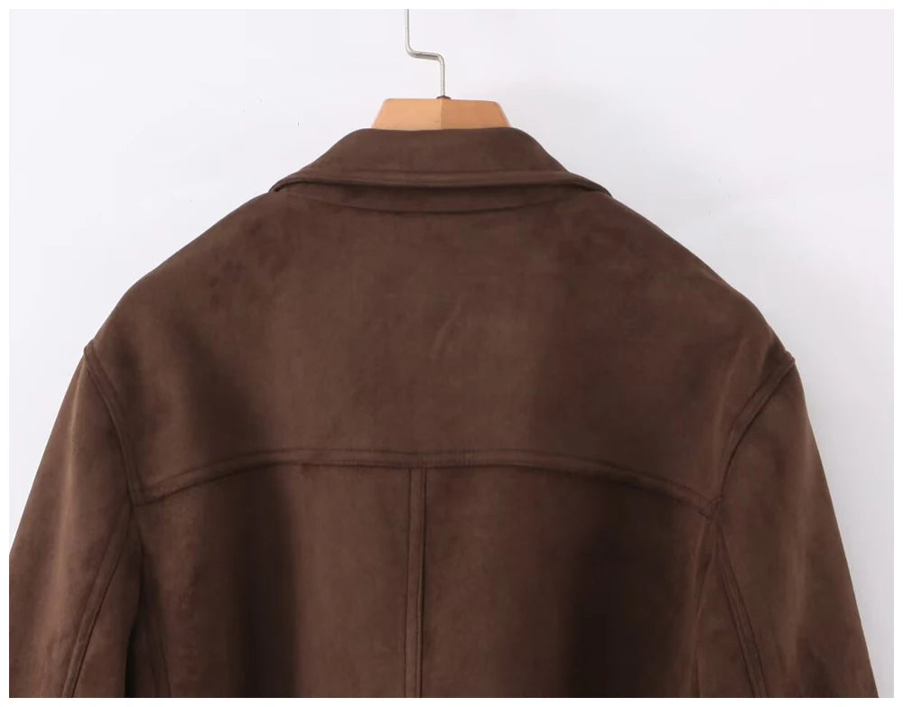 Womens Suede Look Blazer Jacket With Belted Waist And Single Button Casual And Commuter Fashion Jacket Woman Clothes Tops