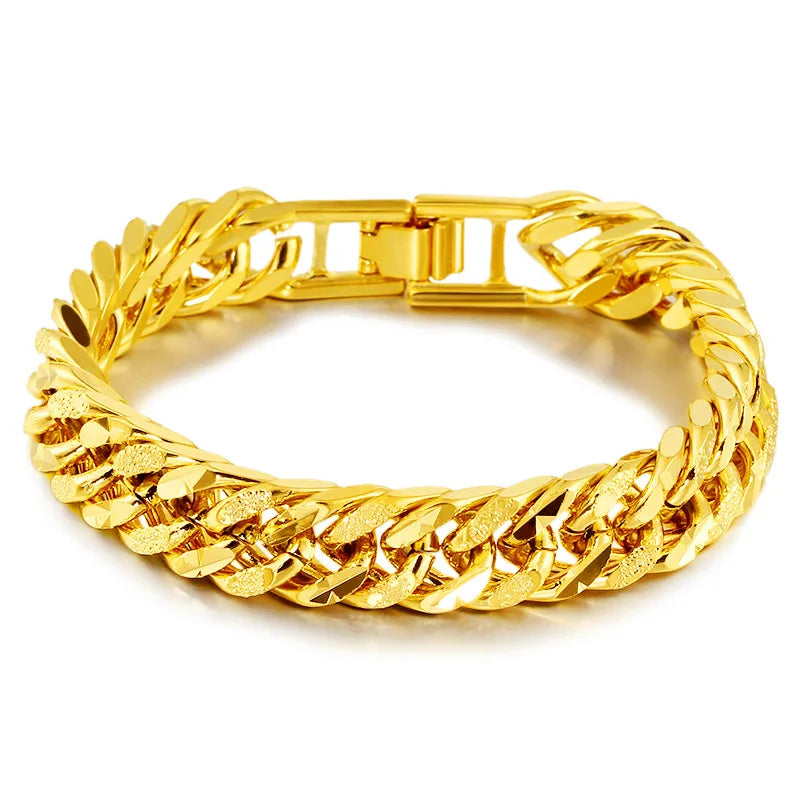 9MM 24K Pure Gold Color Bracelets for Men Women Chain Bracelet Bangles Wristband Pulseira Homme African Gold Jewelry Man Bijoux