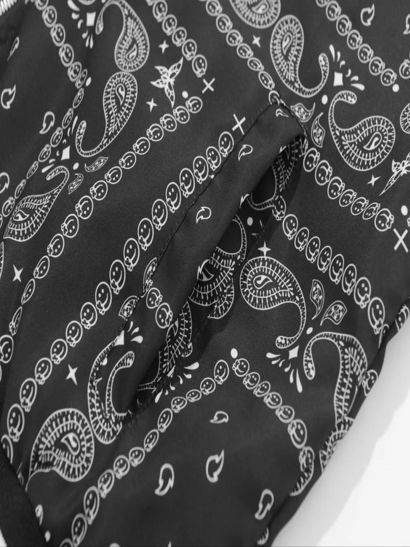 Men's Single-Piece Retro-Style Cashew Flower Splicing Jacket, Casual, Baseball, Home, Versatile, Fashionable, Daily Work Clothing