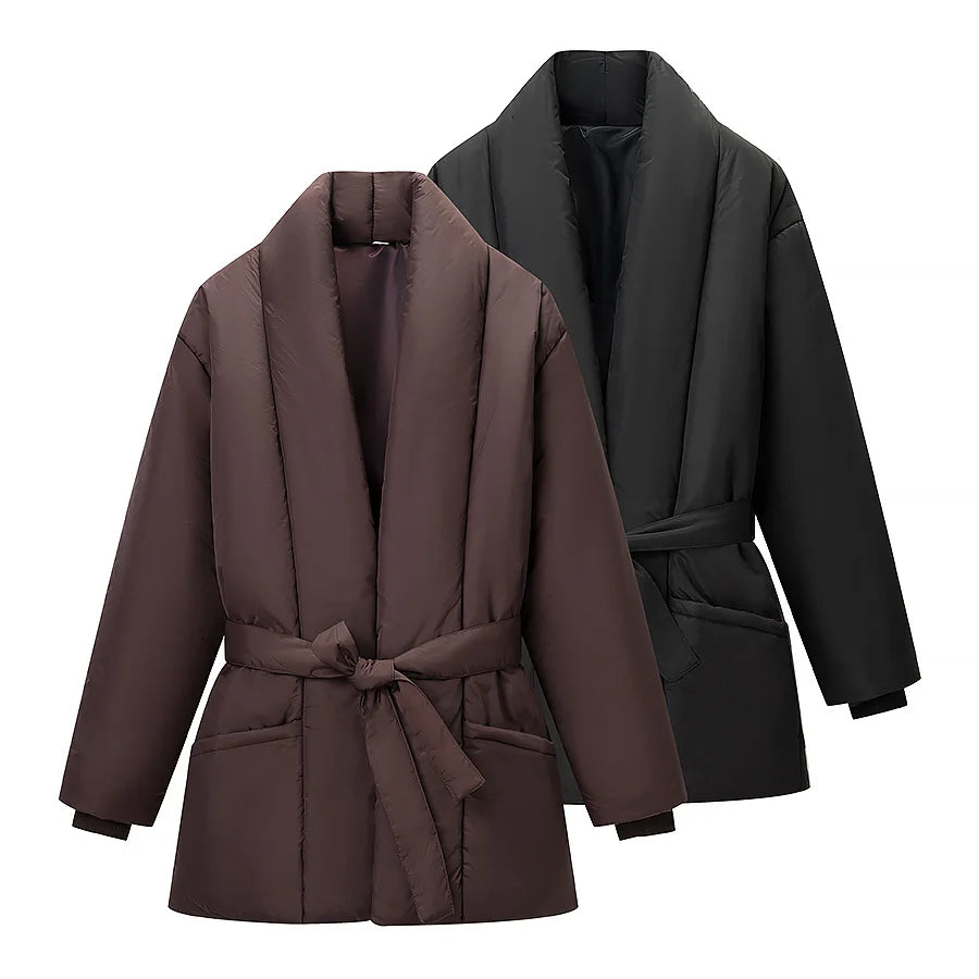 2026 New Year Parker Coats For Women New Chic Long Sleeves With Belt Jackets Women Elegant Waterproof Warmth Leisure Black Coats