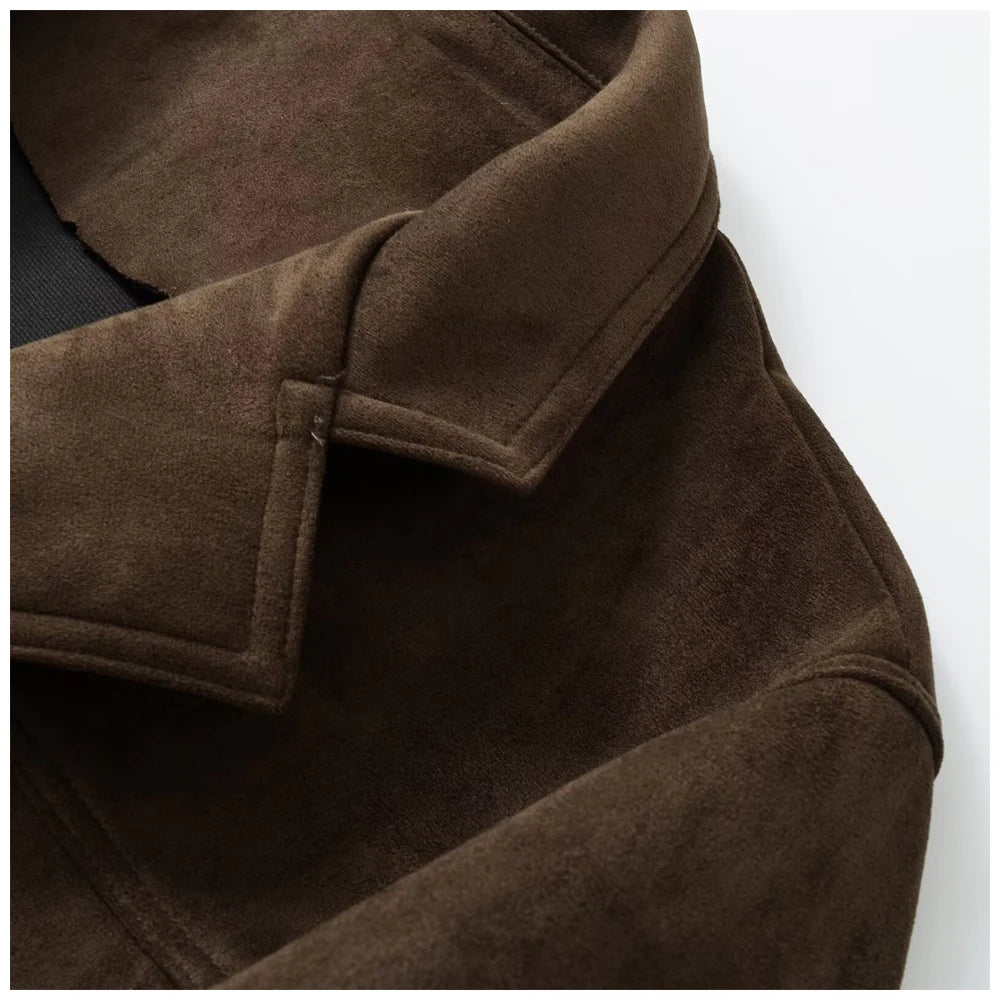 Womens Suede Look Blazer Jacket With Belted Waist And Single Button Casual And Commuter Fashion Jacket Woman Clothes Tops