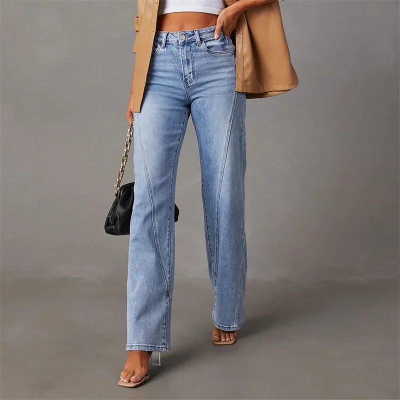 New Fashion Patchwork Wide Leg Jeans Women Mid Waist Loose Micro Flared Denim Pants Female Commuter Trousers Casual Streetwear