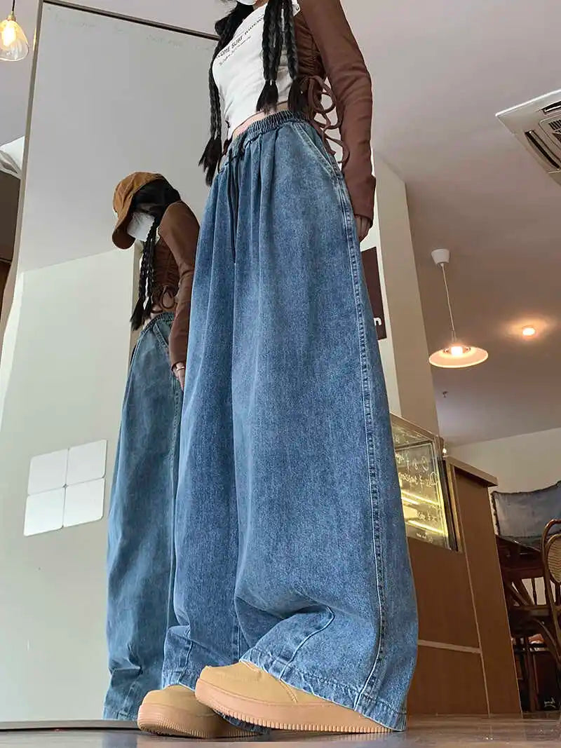 Waed Vintage Wide Leg Jeans Loose Fit Straight Cut Denim Trousers for Men And Women Spring Autumn Casual Wear Long Pants